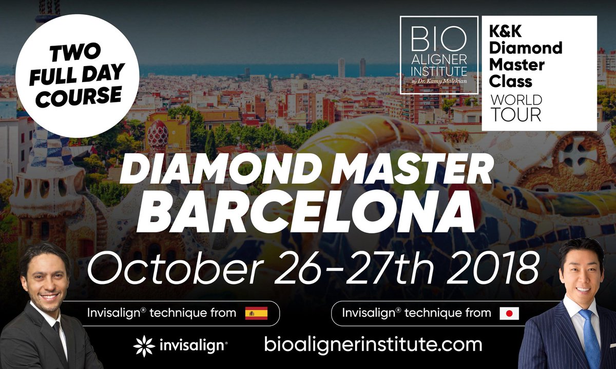 clinicabio's tweet photo. Register now until June 28th to receive 15% off of K&amp;K Diamond Master Class with Dr. Kamy Malekian Tarrahi and Dr. Ojima Kenji in #Barcelona October 26-27th! #invisalign

Don't miss out and sign up now!

Sign up here: https://t.co/TR32dSxkN3
More info at: https://t.co/C6lBdkH7AO https://t.co/uEtT4aAvmG
