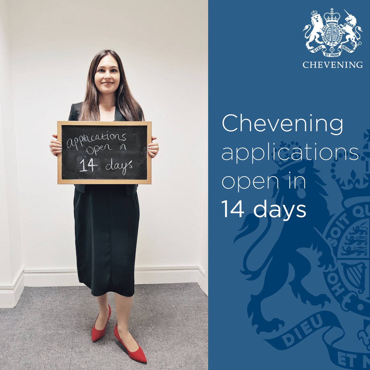CheveningFCDO's tweet photo. The countdown continues. There are now only 14 days left until applications open for 2019/2020 Chevening Awards to study in the UK. Are you ready? https://t.co/3p9NjvdUsy