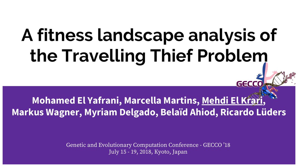 Mehdi El Krari (@elkrari) on Twitter photo Our paper " A fitness landscape analysis of the travelling thief problem" presented at <a href="/GECCO2018/">GECCO 2018</a> is available for free from elkrari.com thanks to <a href="/TheOfficialACM/">Association for Computing Machinery</a> Author-Izer Service. The presentation is also available on <a href="/SlideShare/">life</a> slideshare.net/elkrari/a-fitn… Our paper " A fitness landscape analysis of the travelling thief problem" presented at <a href="/GECCO2018/">GECCO 2018</a> is available for free from elkrari.com thanks to <a href="/TheOfficialACM/">Association for Computing Machinery</a> Author-Izer Service. The presentation is also available on <a href="/SlideShare/">life</a> slideshare.net/elkrari/a-fitn…