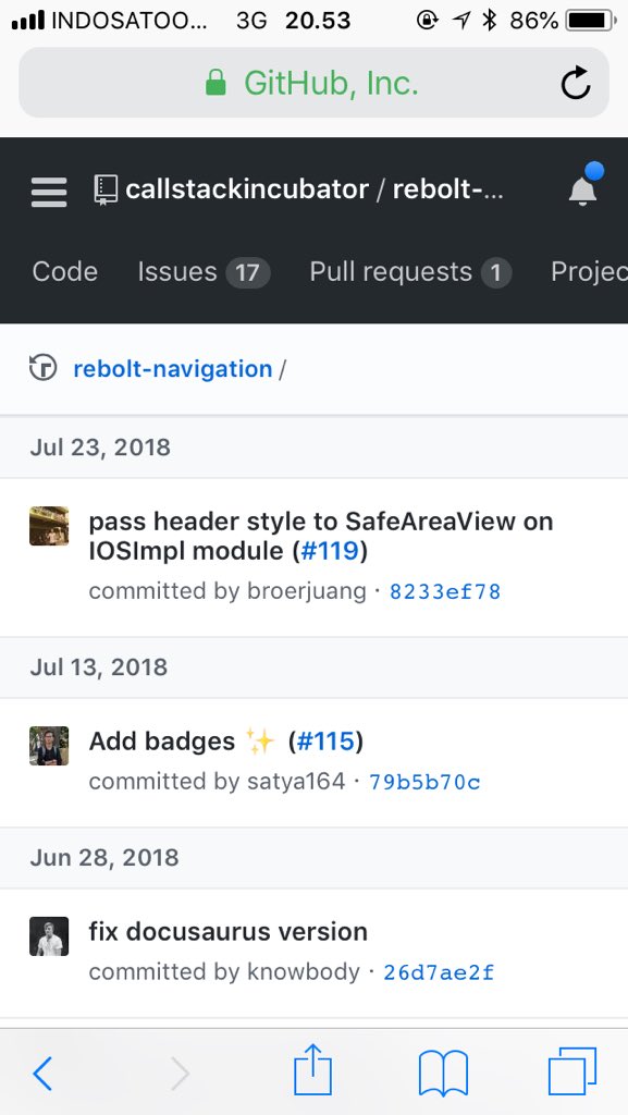 broerjuang's tweet photo. My PR got merged again on Rebolt-Navigation @callstackio 💙 thanks guys! https://t.co/YkbMa3R8bX