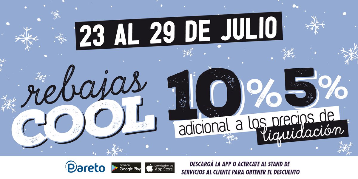 ⛄️ ¡Ya comenzó la liquidación, y ahora además se suman las rebajas COOL en #AltoAvellaneda! ⛄️ ¡Descargá #Pareto y desde el 23 hasta el 29 de julio aprovechá hasta 10% de descuento acumulable con los precios de liquidación 🛍️
Legales y adheridos ➡️ goo.gl/n7Q9Ha