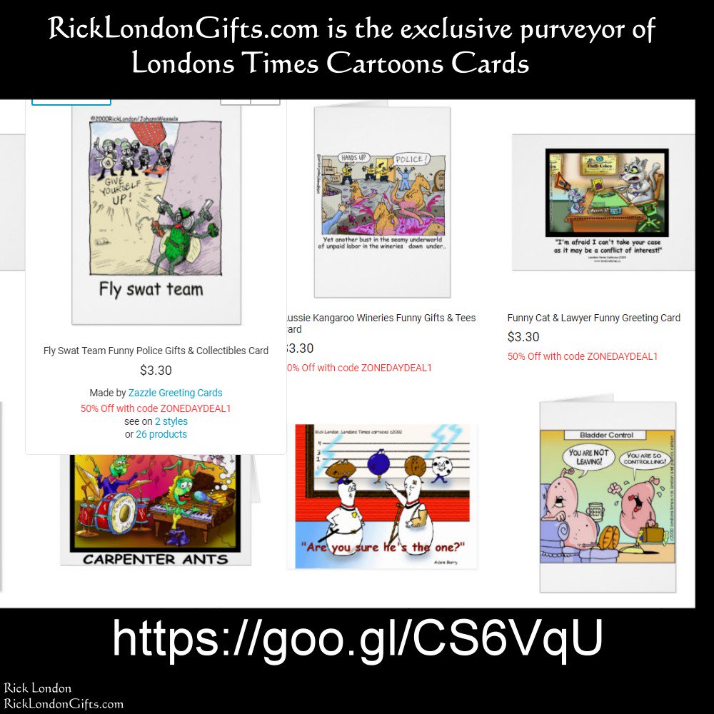 ricklondon's tweet photo. 60%off all #Greetingcards EndsThu Google #1 ranked @LTCartoons Est1997 #Comic #Humor #Cards #Couponcode ZAZZJULYXMAS @c/o @zazzle #Free #Personalization 🌏 #Worldwide #Shipping #us #ca #eu #uk #nz #au #jp #de #fr #it #il #ch #se #dk #no #be #ie #gr https://t.co/9TIbRWsF1S https://t.co/2mcFBaYOkN