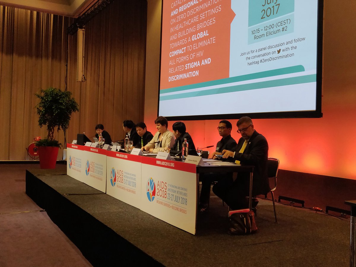 Happening now #AIDS2018! Dr. Suwannachai Wattanayingcharoenchai presents the #Thai stigma and discrimination reduction package which contains a permanent monitoring system, evidence-informed actions at health facilities and community engagement at all levels. #ZeroDiscrimination