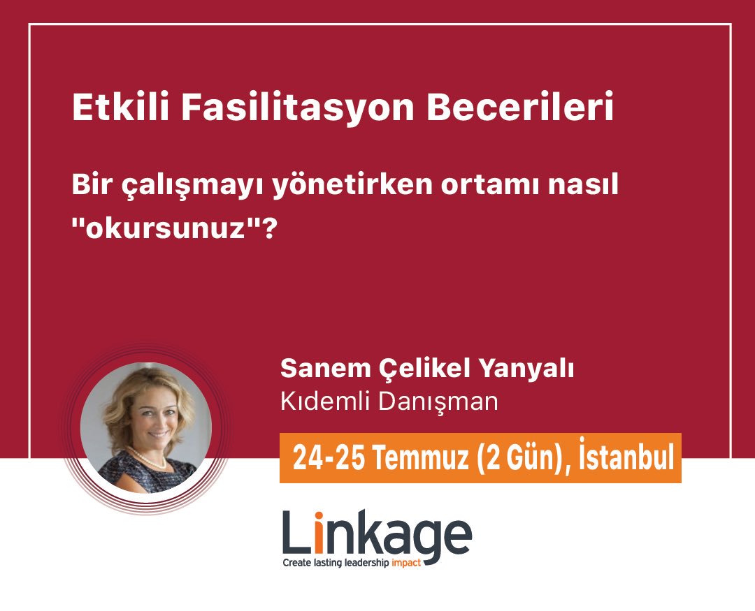 LinkageTurkey's tweet photo. İş dünyasında bulunulan pozisyondan bağımsız tüm çalışanların artık mutlaka kazanması gereken becerilerden biri de "etkili fasilitasyon"dur.Hiçbir toplantı, kendi başına bir yere gitmez.
Kayıt olmak ve daha fazla bilgi almak için👉workshops@linkageturkey.com
#linkageturkey https://t.co/B7njEg1dgm
