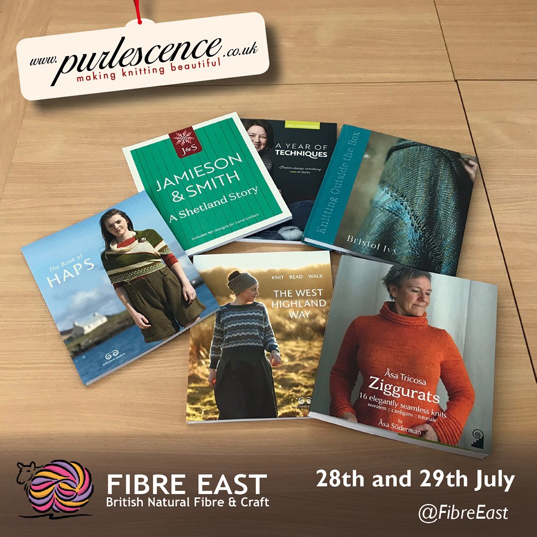 PurlescenceUK's tweet photo. Just a selection of books to be found on our reading table at @FibreEast. Just 5 days to go. @KDaviesdesigns @AsaTricosa @JenACKnitwear @BristolIvy https://t.co/FKdDaCgbsN