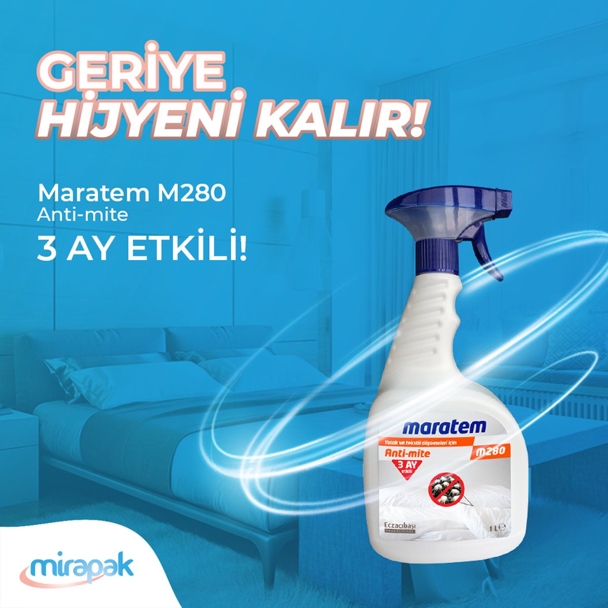 Mirapaktr's tweet photo. M289 Anti-Mite ile 3 ay etkisi sürecek bir hijyen sağlayın! #mirapak #maratem #eczacıbaşıprofesyonel #geriyeetkisikalır https://t.co/ekA3KwvZMH