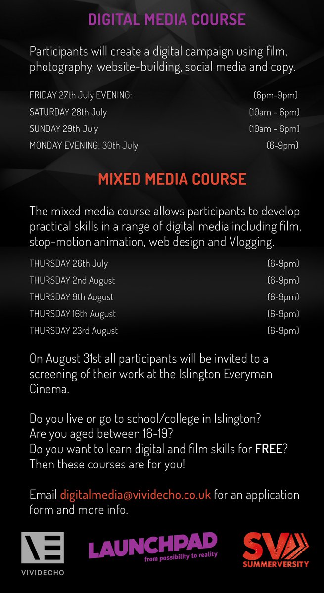 LaunchpadLDN's tweet photo. Free digital media workshops for young people aged 16+. Great opportunity to gain practical skills and experience in a range of digital media and marketing including film, stop-motion animation, web design and vlogging. Sign up today! https://t.co/WIRBIIXOIt