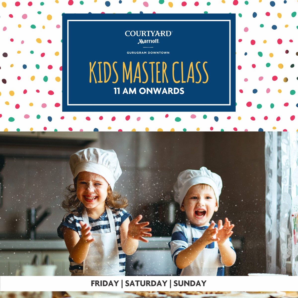 Courtyard_GGN's tweet image. Here's a chance for you and your little stars to learn some of the best-kept secrets of our Chefs' recipes!

INR 900+ taxes per kid | INR 1100+ taxes adults

Contact 0124-488-8444 for more!

#Courtyardbymarriottgurugramdowntown #KidsMasterClass #CookingSession