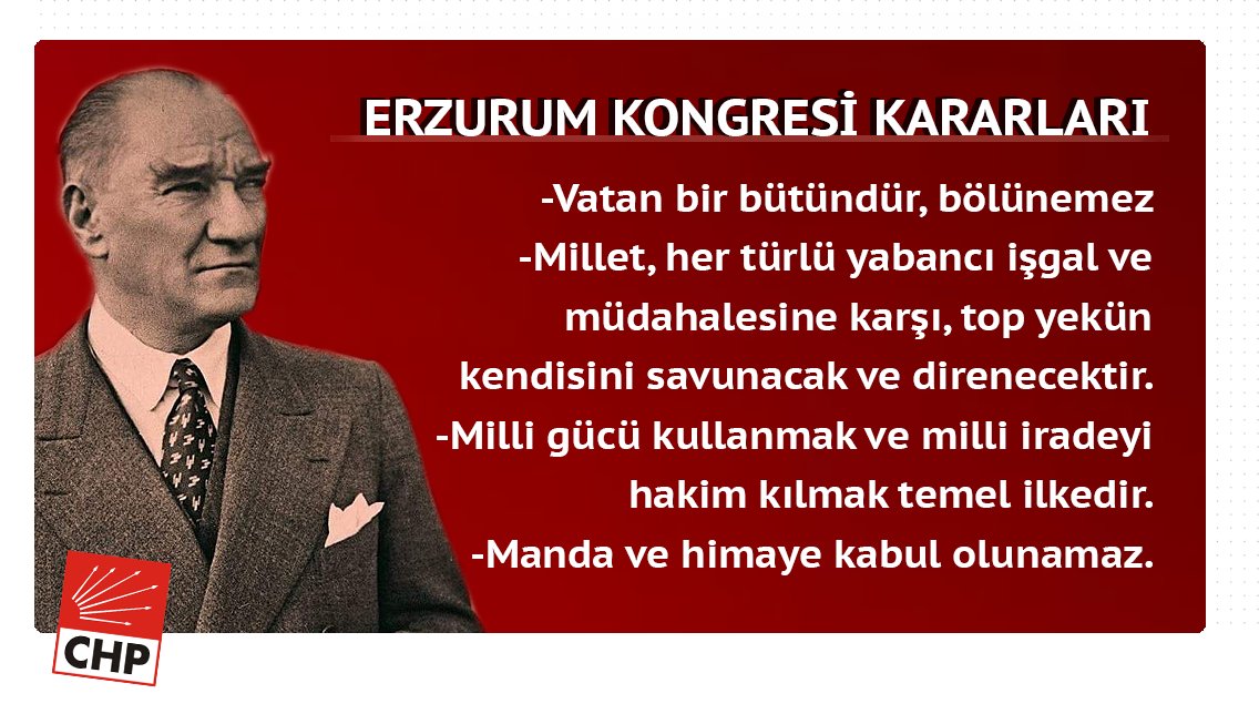 Manda ve himayeyi reddederek kurtuluş mücadelesini başlatan Mustafa Kemal Atatürk ve milli mücadele kahramanlarını saygıyla anıyorum. #ErzurumKongresi'nde alınan "Milli sınırlar içinde vatan bölünmez bir bütündür, parçalanamaz." kararı rehberimiz olmaya devam edecek.