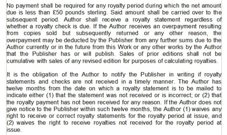 A screengrab discussing royalty terms.