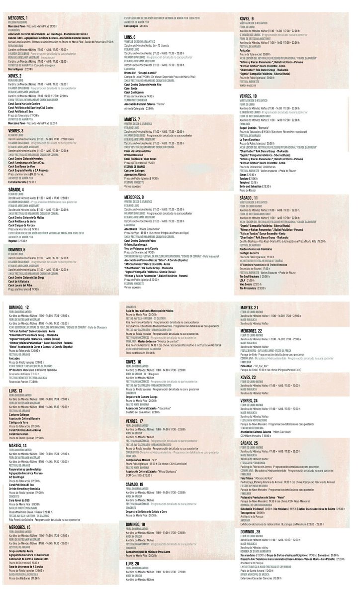 #Coruña | Cartel y programa de las fiestas #MaríaPita18

Programa en PDF:
➡ coruna.gal/descarga/14536…
