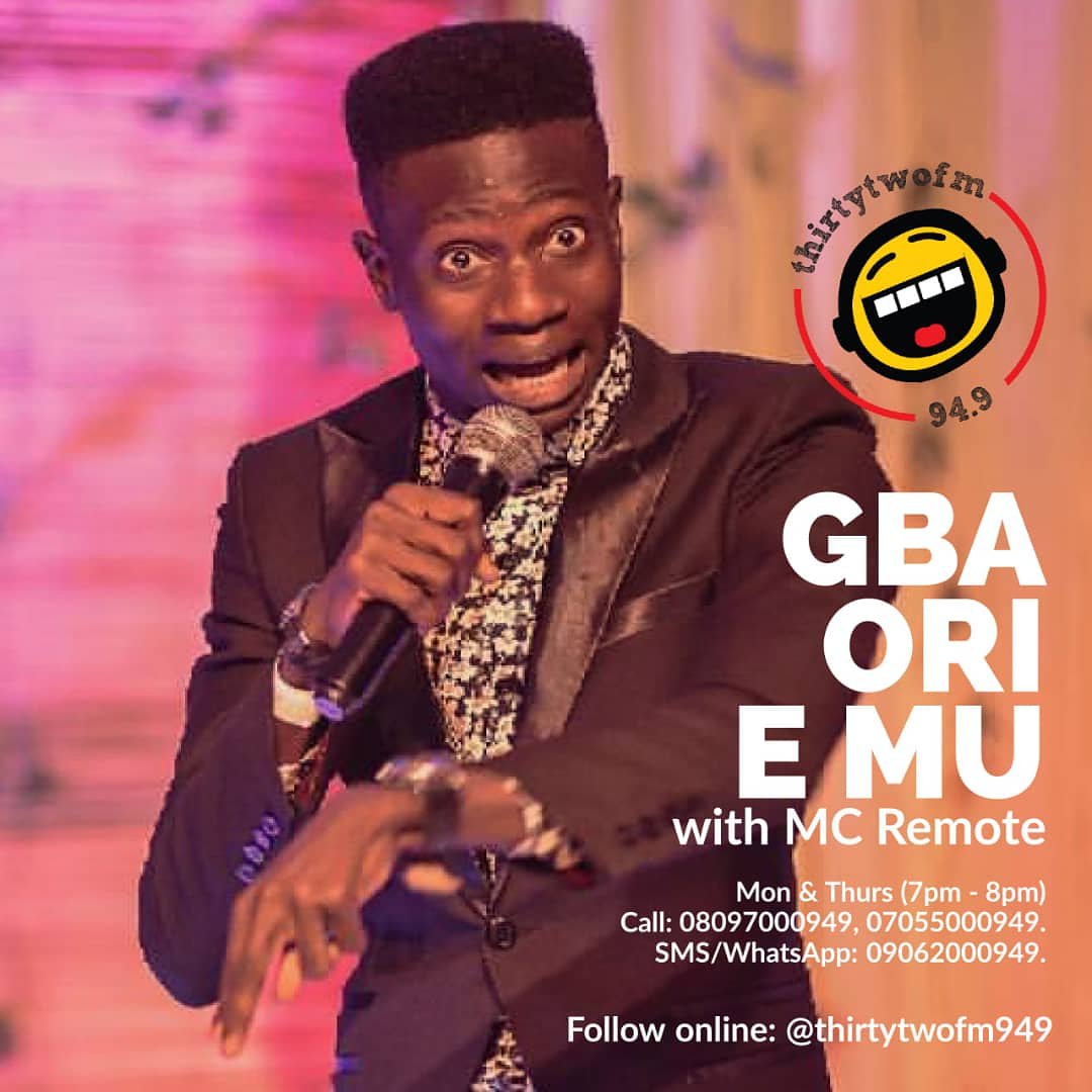 Tune in today at thirtytwofm 94.9 and listen to alagba remote...(The battle line is drawn) 7pm to 8pm