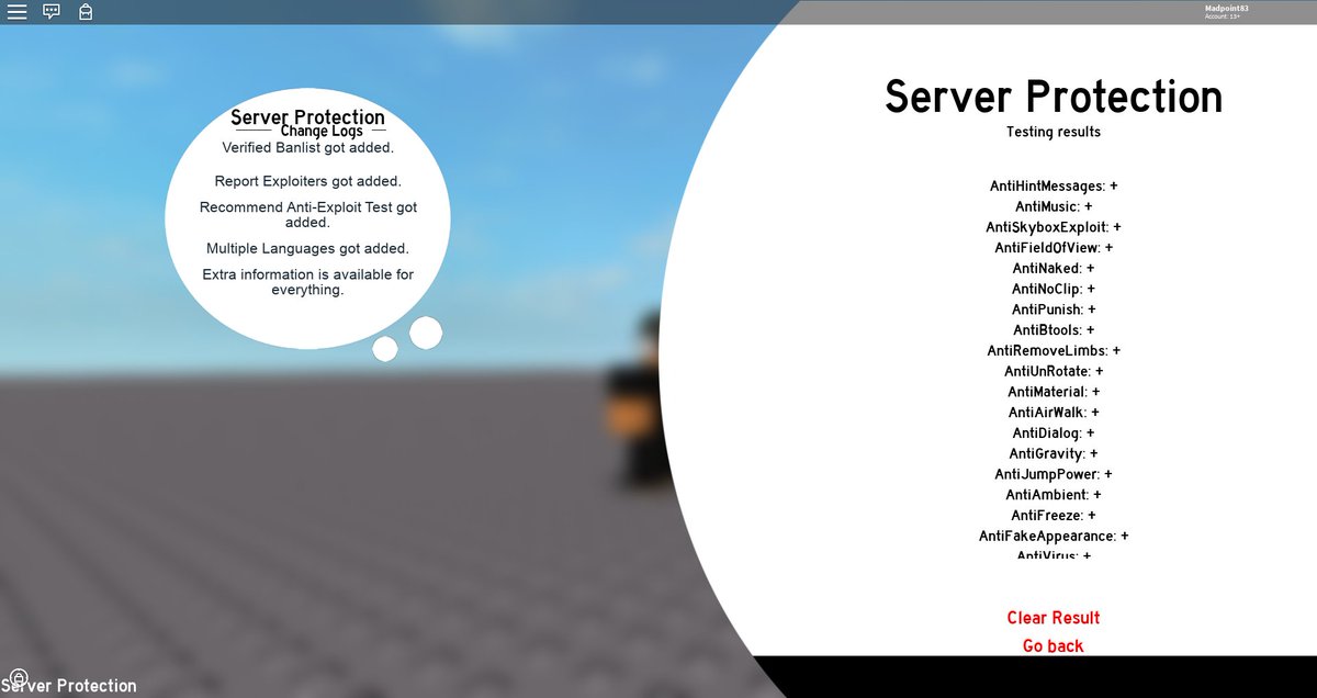 Madpoint83 On Twitter Server Protection Provides Multiple Extra S Such As Anti Virus In Game Overview Verified Banlist Activity Multiple Languages Roblox Robloxdev Rblxdev Robloxdeveloper Rblx Serverprotection Security Antiexploit - roblox user banlist