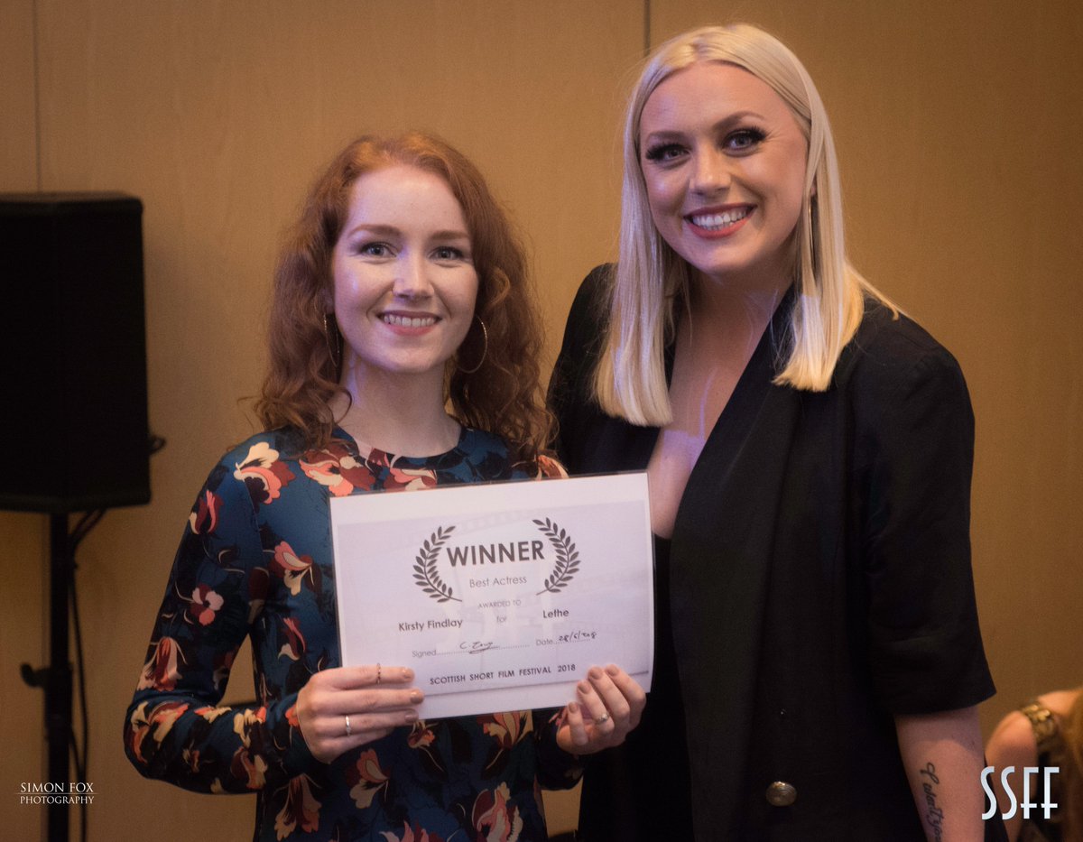 Scottishshorts's tweet photo. The very talented Kirsty Findlay @kirstyfindlay receiving her award for Best Actress from our wonderful presenter Rachel @r_jacz at the #SSFF2018 for her performance in Eric Romero's @EricRomeroUK great #shortfilm 'Lethe' . Photo by @SimonFoxPhoto https://t.co/xhgPNisoZ6