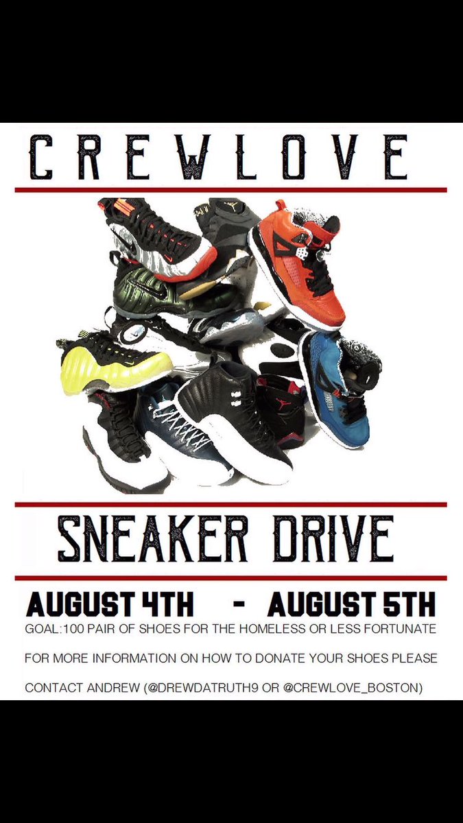 Big_13lack's tweet photo. PLEASE HELP US REACH OUR GOAL‼️ #100Pair #CrewLoveSneakerDrive

Any size any condition. 

We will be collecting shoes at the tournament.

Tournament Dates:
Saturday (August 4th)
Sunday (August 5th) ‼️

Tournament Address:
William H. Garvey Park
340 Neponset Ave,
Dorchester MA https://t.co/G7gyfowjhY