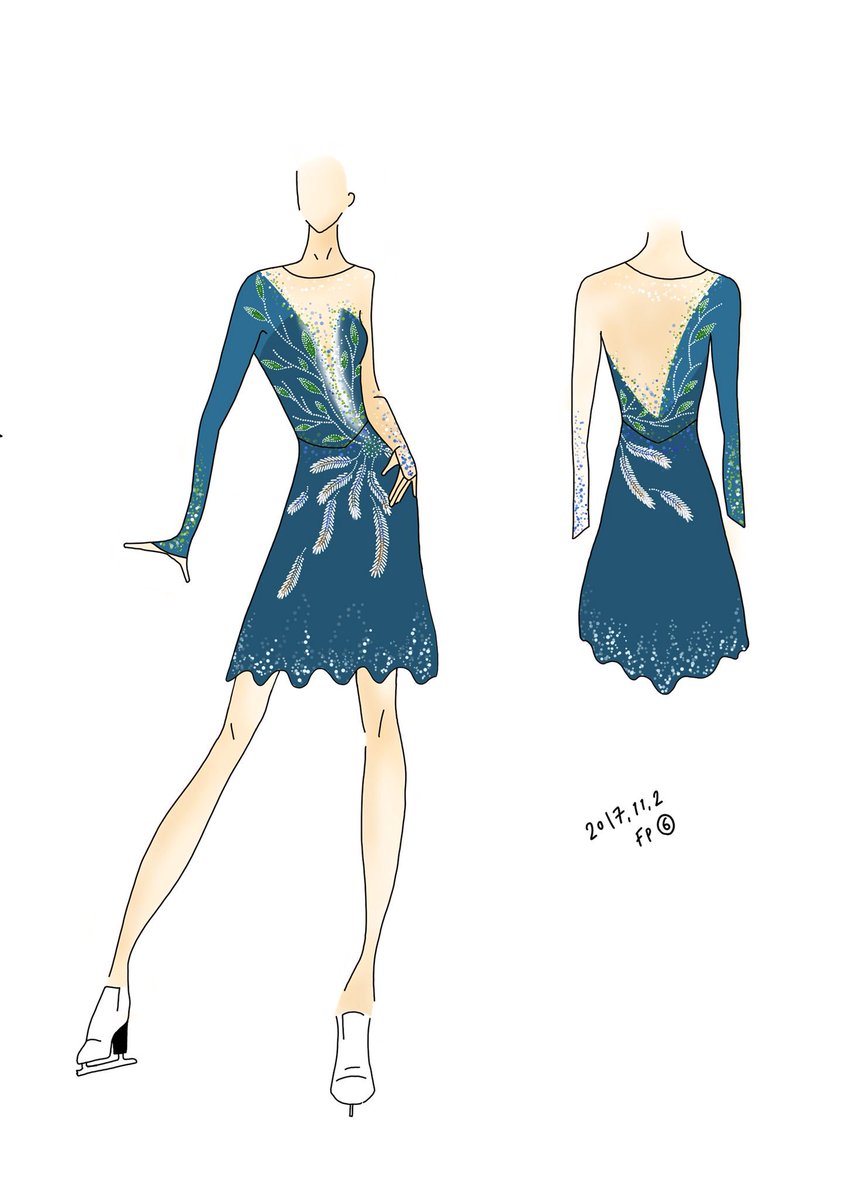 Chisako Kiuchi Team Surprise 17 18season Dress Design Idea 昨シーズンの衣装デザインアイディアのデータが出てきました フィギュアスケートの衣装をデザインするときはこんな感じで描いています フリーはここからまたスカートのデザインを