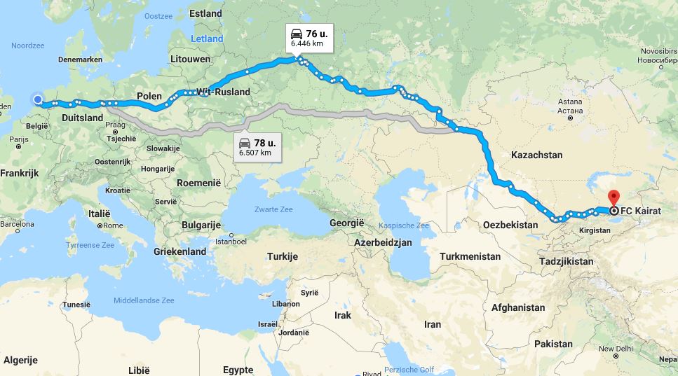 🌏 Travel:

🚗💨 Als je nu in de auto stapt, ben je nog op tijd voor de wedstrijd van donderdag in Kazachstan.

⏱️ 3 dagen en 4 uur non stop rijden.

#kaiaz