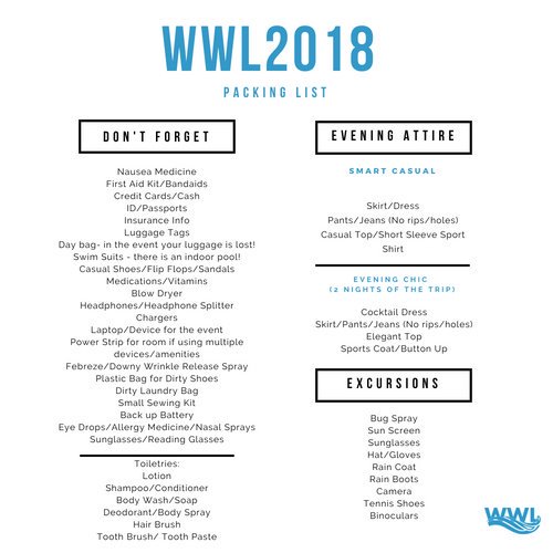 Want to know what to pack for #WWL2018? Check our new #blog post for details and ideas! hubs.ly/H0d5H-B0