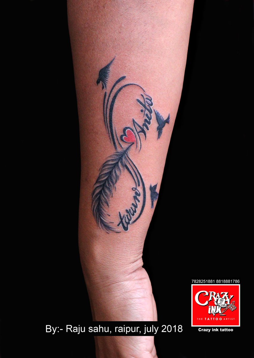 Crazy Ink Tattoo Studio Feather Infinity With Name Tattoo On Wrist For Men And Women Tattoo Done At Crazyink Tattoo Studio Raipur Infinitytattoo Feathertattoo Nametattoo Birdtattoo Ink Crazyink Creativity Raipurartist