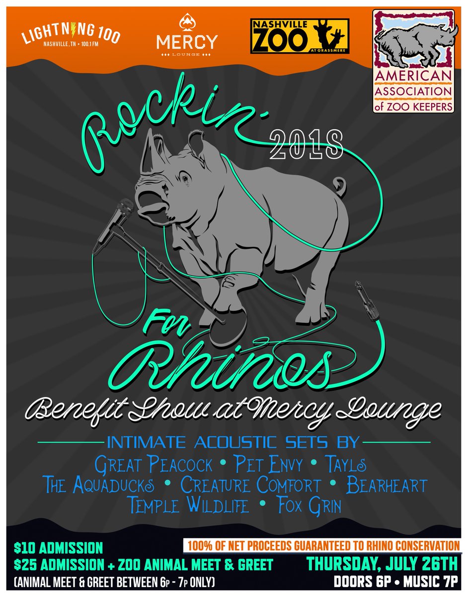Lightning100's tweet photo. Join us THIS Thursday for our annual #RockinForRhinos benefit show at @mercylounge! All proceeds go to the @NashvilleZoo's rhino conservation efforts! https://t.co/ThMetKgTN5 https://t.co/Ov89JKnhwP