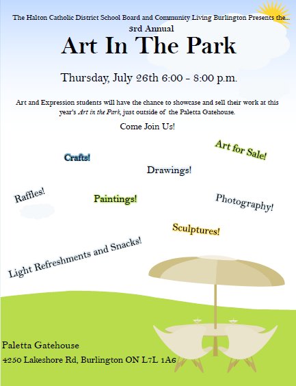 clburlington's tweet image. Join us on July 26 for Art in the Park: an event showcasing the artwork of people who have a developmental disability. #artandexpression
