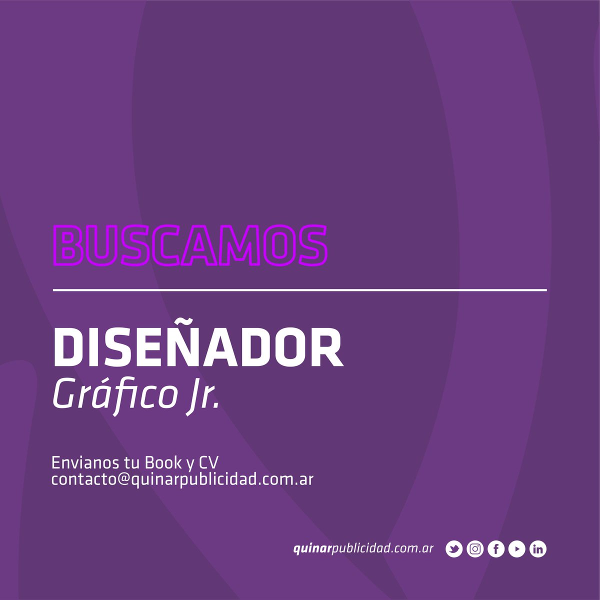 Quinar7's tweet photo. #QUINAR Marketing y Publicidad
#BusquedaLaboral
En todos los casos los interesados deberán enviar su CV (y portafolio) y a contacto@quinarpublicidad.com.ar
#Diseñador #RedeactorCreativo #SEO #EjecutivoDeCuentas https://t.co/kf8IHTbwl4