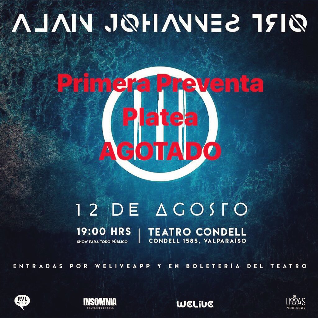 Primera Preventa Platea AGOTADO !!!
Alain Johannes Trío 🔥
domingo 12 de agosto en el Teatro Condell Valparaíso.
¡Se viene pero con todo! 🤘
Ya puedes adquirir tus entradas aquí 👇🏻
#Valparaiso bit.ly/2L9uXm0
Y en boletería del teatro. #Rock #Music #Concert