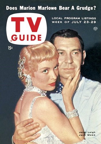 SilverAgeTV's tweet photo. On this date in 1955, #JanetLeigh and #JackWebb were featured on the cover of #TVGuide. The stars of the film "Pete Kelly's Blues" appeared on the NBC comedy-variety series #TheColgateComedyHour the following day. https://t.co/7G5jg6B4Z6
