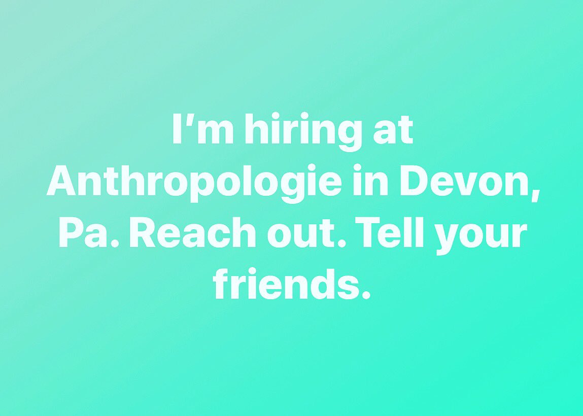JGtheOG215's tweet photo. Do you want to make art every day? How does a 60% discount sound? I’m looking for creatives to join the #DevonYard opening team. Make the world a more beautiful place with us. @Anthropologie https://t.co/pdhztodqhu
