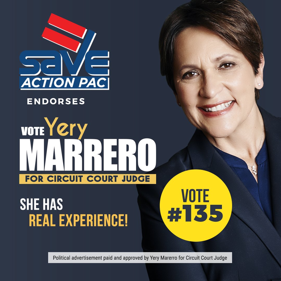 judgemarrero's tweet photo. We Are Proud to Announce the Endorsement from SAVE. Thank You for Your Support. #ThankYou #Fair #Unbiased #YesYery #VoteYery https://t.co/RnmosbldWQ