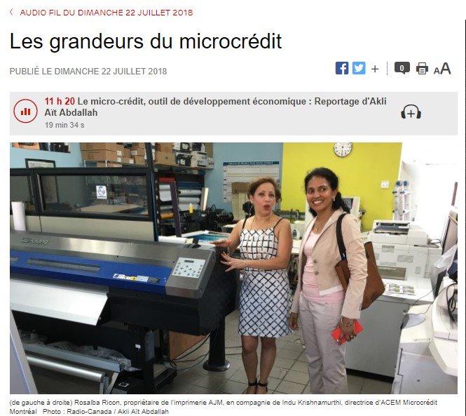 Découvrez le microcrédit et <a href="/MicrocreditMTL/">Microcrédit Montréal</a> (et sa directrice générale, Indu Krishnamurthy, EMBA 2015) dans ce un reportage de <a href="/iciradiocanada/">Radio-Canada</a>. ici.radio-canada.ca/premiere/emiss…