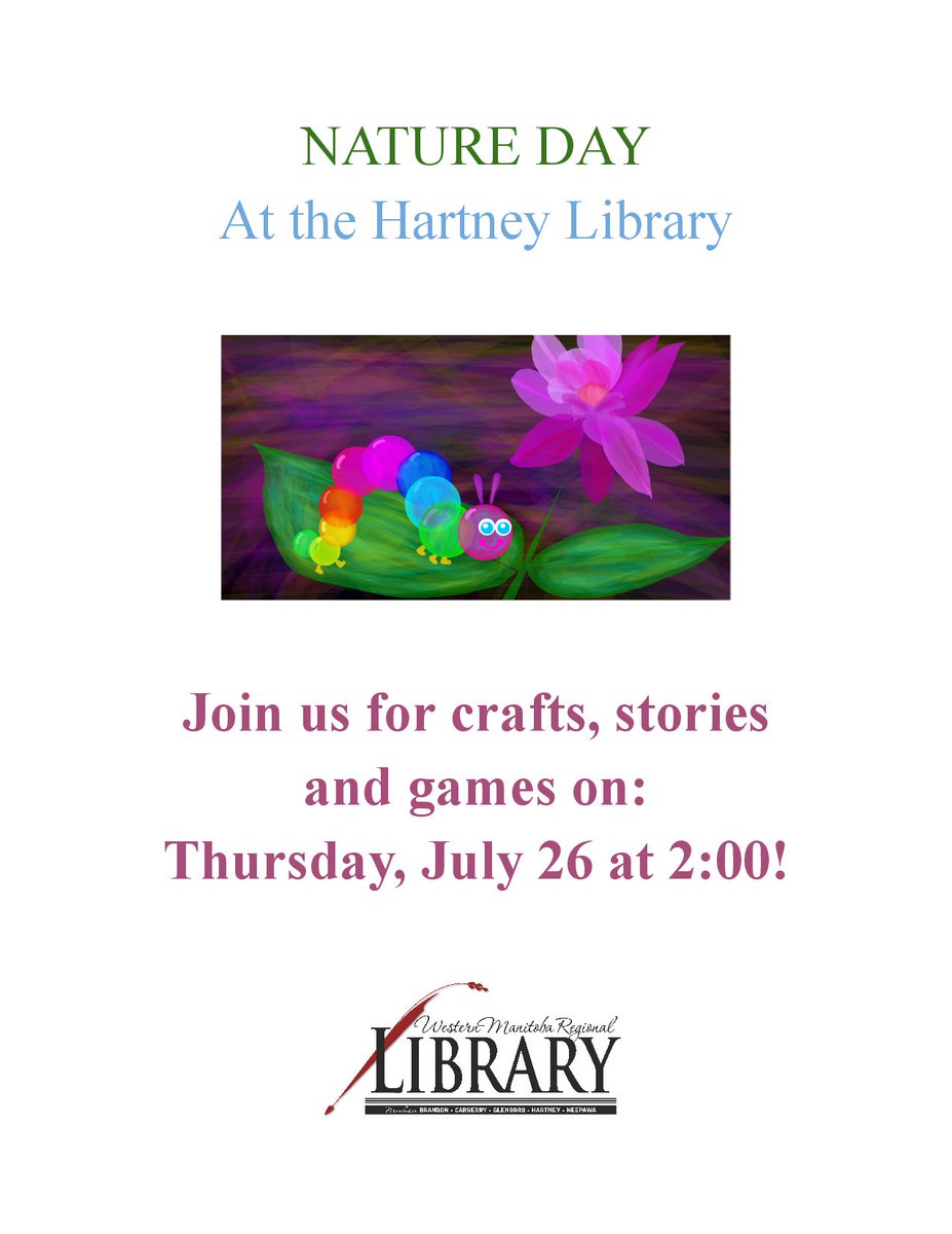 Nature Day at the Hartney Library this coming Thursday, 2:00 pm! All are welcome. #hartneyMB #kidsprograms