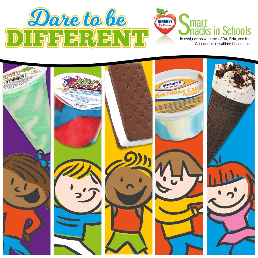 HICSmartSnacks's tweet photo. Dare to be different! At Hersheys® Ice Cream, we're dedicated to our partnership with schools and providing them with a large variety of exceptional quality products! #SmartSnacksInSchools #Different #SchoolLunch https://t.co/zmHXs7fxj8