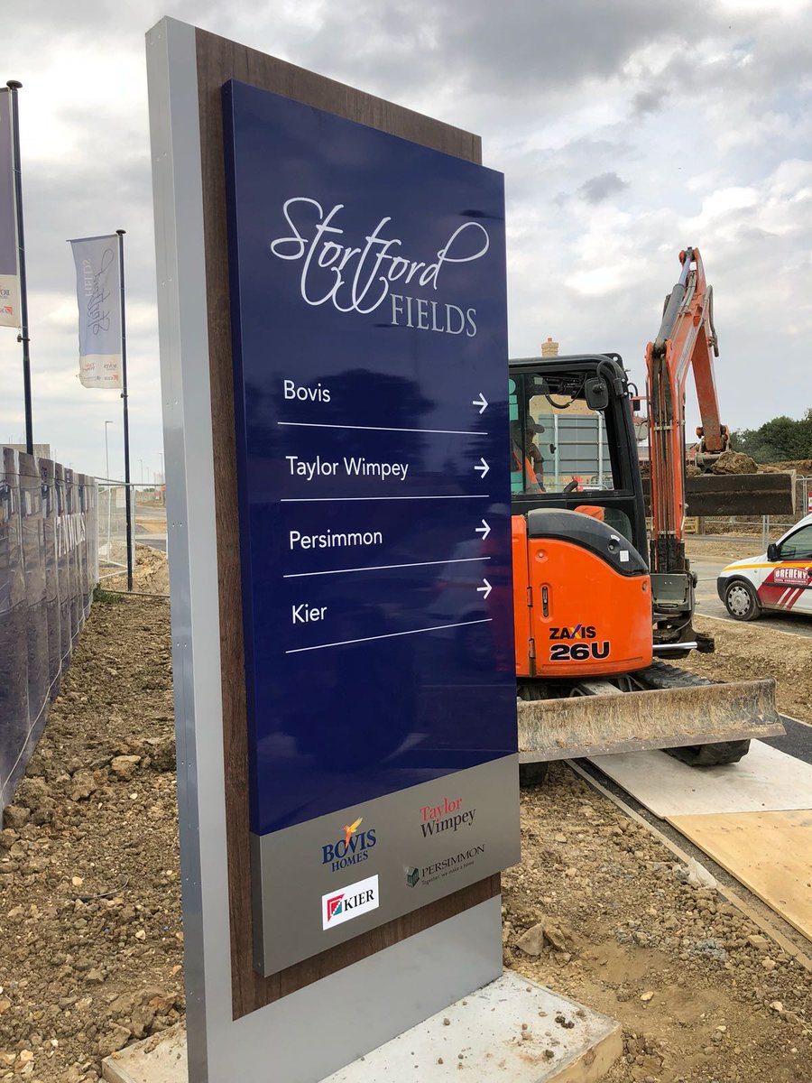 4site_implement's tweet photo. The Solar powered 4m sign is in at #Stortford Fields along with hoarding, flagpoles/flags and directional signage for @EllipsisLand https://t.co/rxqMo1yVgm