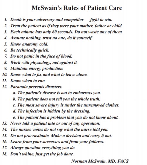 "[Dr. Norman McSwain] was a skilled #surgeon and teacher, but his achievements were felt far outside his home in Louisiana." His 1⃣8⃣Rules of Patient Care are but one collection of these achievements. regionstraumapro.com/post/125435126…