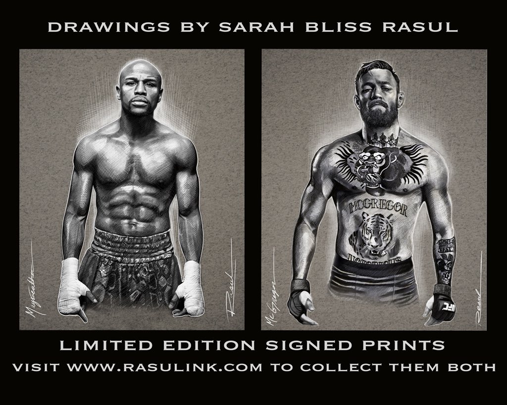 My drawings of @FloydMayweather and @TheNotoriousMMA . Limited edition signed prints available for purchase on my website. rasulink.com. Click on the limited edition prints section. 
#mma #sports #conormgregor #floydmayweather #athlete #art #drawing