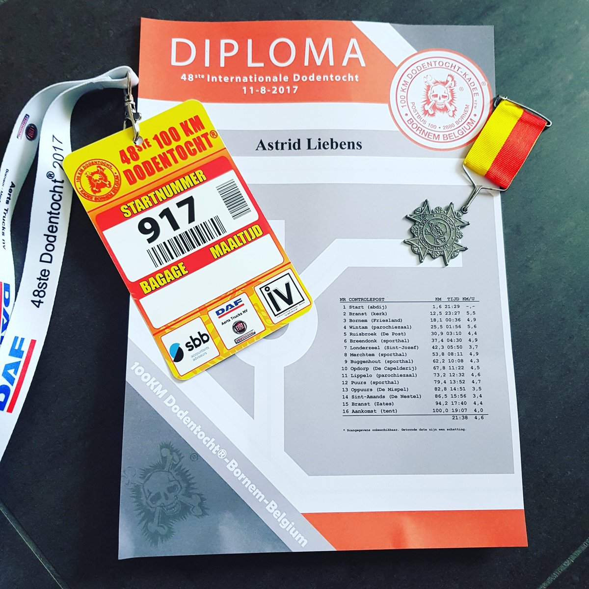 AstridLiebens's tweet photo. #Tb #Dodentocht2017 #FirstTime #Finished  #100km #Dodentocht2018 #10Augustus #Prepared @dodentocht https://t.co/WyIUYKhpAA
