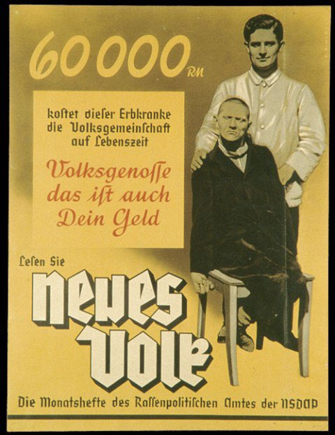 vinyl_tackey's tweet photo. 何度でも貼るよ。ナチスの有名なポスター。「遺伝性疾患のこの患者はその生涯にわたって国に6万ライヒスマルクの負担をかけることになる。 ドイツ市民よ、これは皆さんが払う金なのだ」この後ナチスは障害者や同性愛者など「生産性がない」とした人間を20万人”安楽死”させた。
https://t.co/B6zdOeo4x3 https://t.co/yHXBtUbYXq