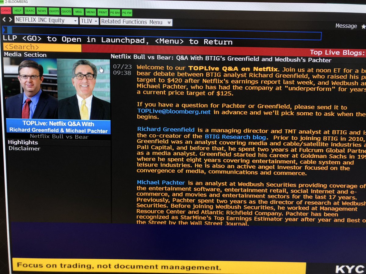 RichLightShed's tweet photo. Hit <TLIV> on Bloomberg @TheTerminal โ live Q&A atarts at Noon EST #battlenetflix $NFLX https://t.co/pdicoZQRHx