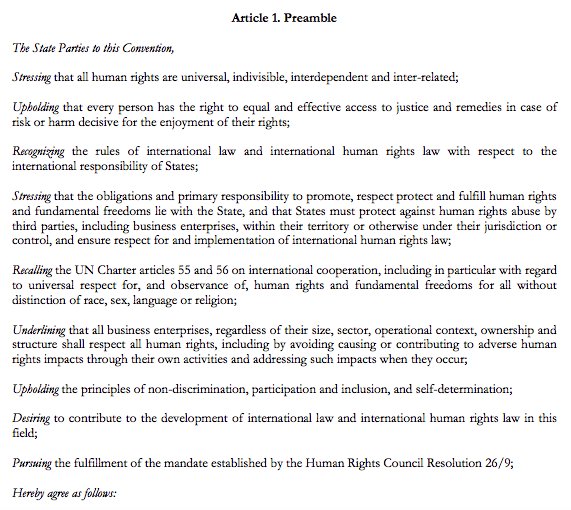 jnascim's tweet image. Importante: Saiu a primeira minuta (#DraftZero) do Tratado Vinculante sobre Empresas e Direitos Humanos ohchr.org/Documents/HRBo… #BindingTreaty