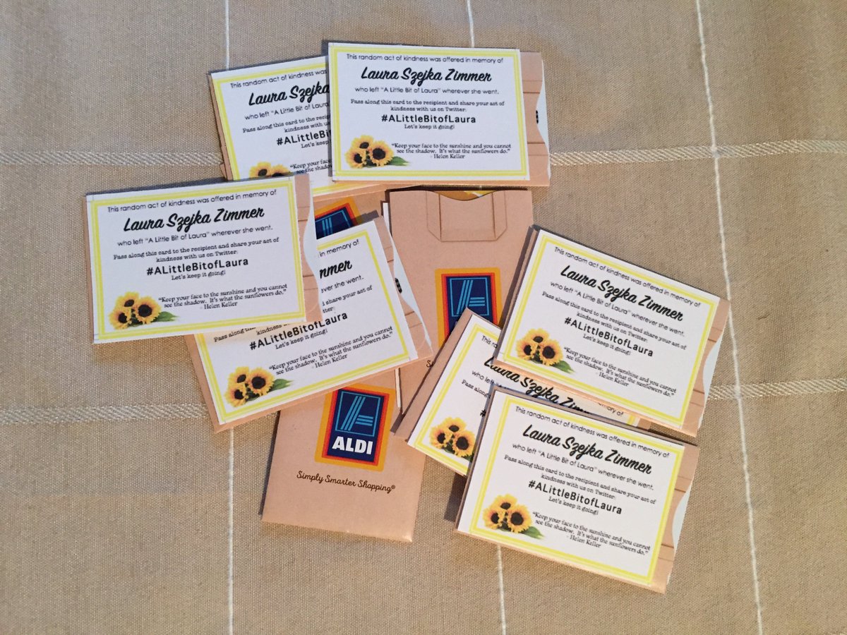 LittleBitofLaur's tweet photo. One of Laura's favorite stores was @AldiUSA (#WinkingOwl anyone??🍷).  last weekend gift cards were donated for families grocery shopping at the Aldi in Delavan, WI 😊 #ALittleBitofLaura https://t.co/Imfl1lscmi
