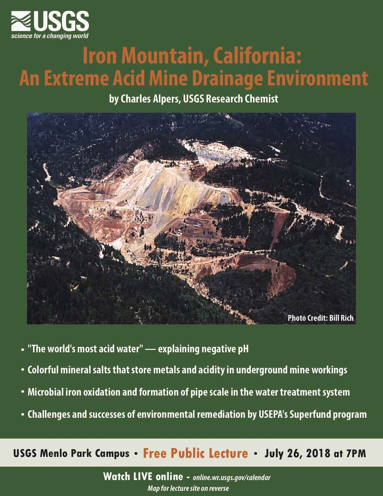 USGS on X Watch Live or live on line. Thursday Aug 26 2018 7PM PDT Iron Mountain California An Extreme Acid Mine Drainage Environment by Charles Alpers USGS Research Chemist https t 31HIZL1w1o http...