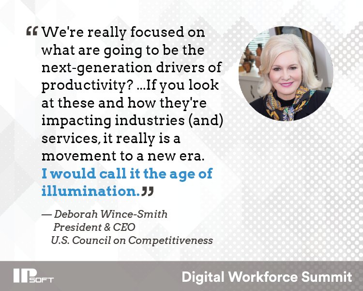 TheAmeliaAI's tweet photo. At #IPsoftDWS, a group of thought leaders explored the future of #AI and discussed where investment dollars will lead the industry. @DWinceSmith of @CompeteNow explained how the organization is focused on next-generation drivers of productivity. https://t.co/yNnzRNYkjO https://t.co/FLukwQPAVj