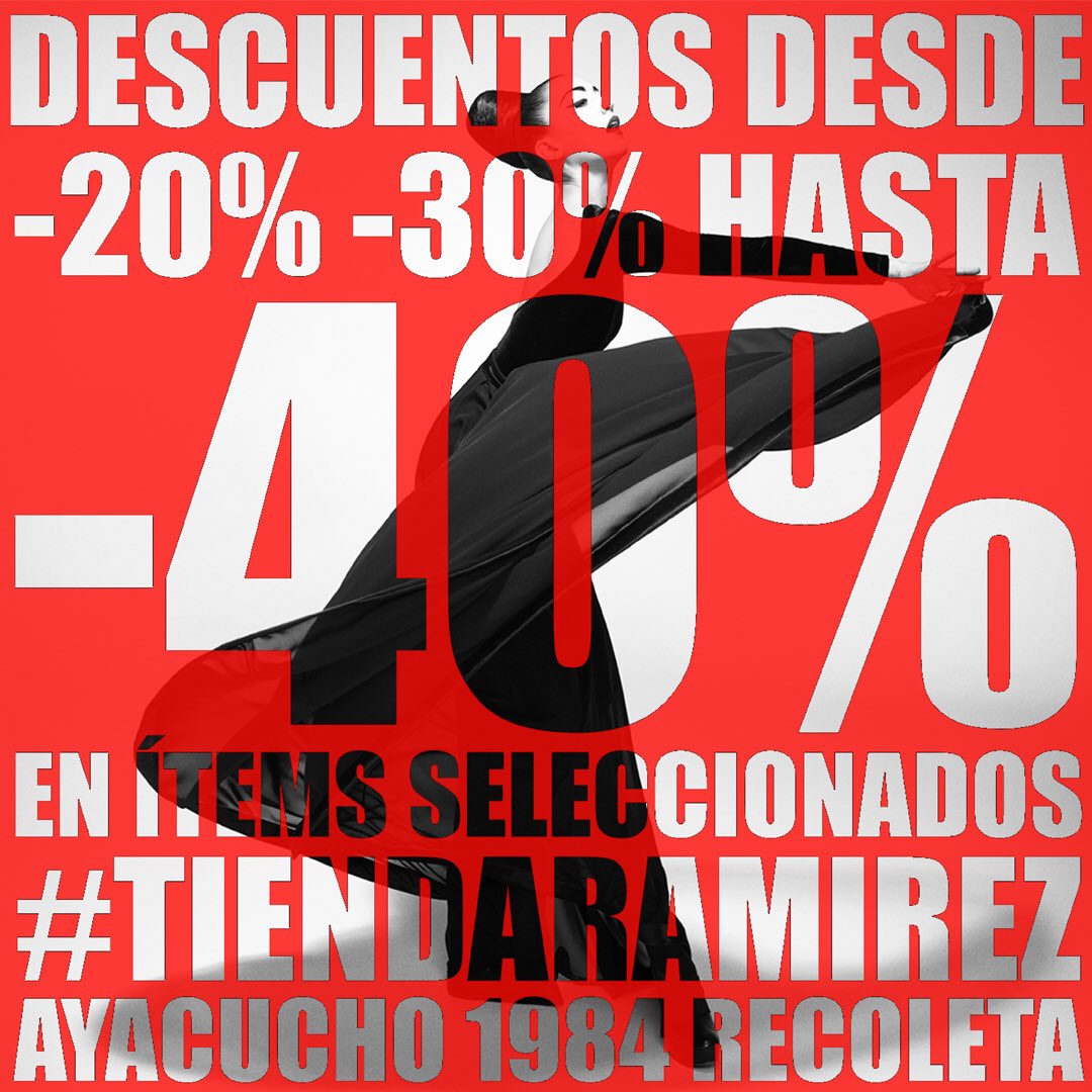 RAMIREZDENEGRO's tweet photo. EN #TIENDARAMIREZ AYACUCHO 1984 HAY DESCUENTOS HASTA EL 40% DE LUNES A VIERNES DE 10:00 a 19:00 SÁBADOS DE 11:00 a 14:00 https://t.co/gRHBm5zw4K
