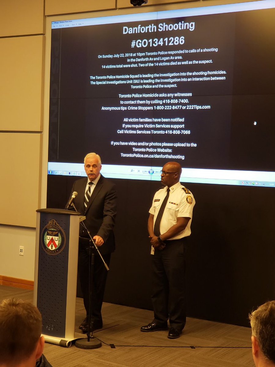 "We have several scenes within the (crime) scene. It is disturbing. Don't assume we already have info. If you think you have info contact police 416-808-7400" Toronto Police Homicide Detective Sergeant Terry Browne on Danforth shooting #GO1341286 ^sm