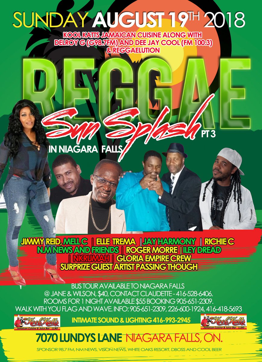 reggaetioncruse's tweet photo. A community event that you don't want to miss with #jimmyreid, #melc, #jayharmony and international and local #radiopersonalities like #delroyg @G987FM #djcool @koolkattsrestaurant, 7070 Lundy's Lane, Niagara Falls https://t.co/h4HmJ6sCq1