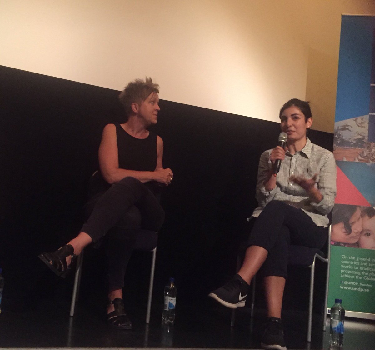 IrishEmbSweden's tweet photo. Great panel discussion with Rory O’Neill aka @PantiBliss, Petra Hongell of UNRIC, Ulrika Westerlund &amp; Tine Alavi (“Newcomers Youth”) after #FNbio screening of The Queen of Ireland @ZitaFolketsBio @UNRIC_SE @UNDP @stockholmpride #LGBTQIA #LGBTQ https://t.co/IRGWb23wcp