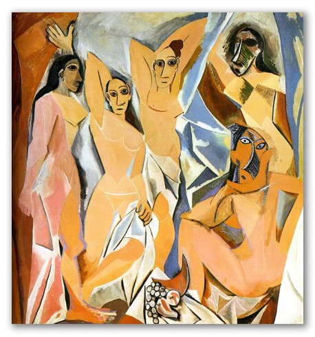 locatel_mx on Twitter: ""Las Señoritas de Avignon" - Pablo Picasso, 1907.  El cuadro retrata a un grupo de mujeres desnudas sin tomar en cuenta  espacios y profundidades, más bien se centra en