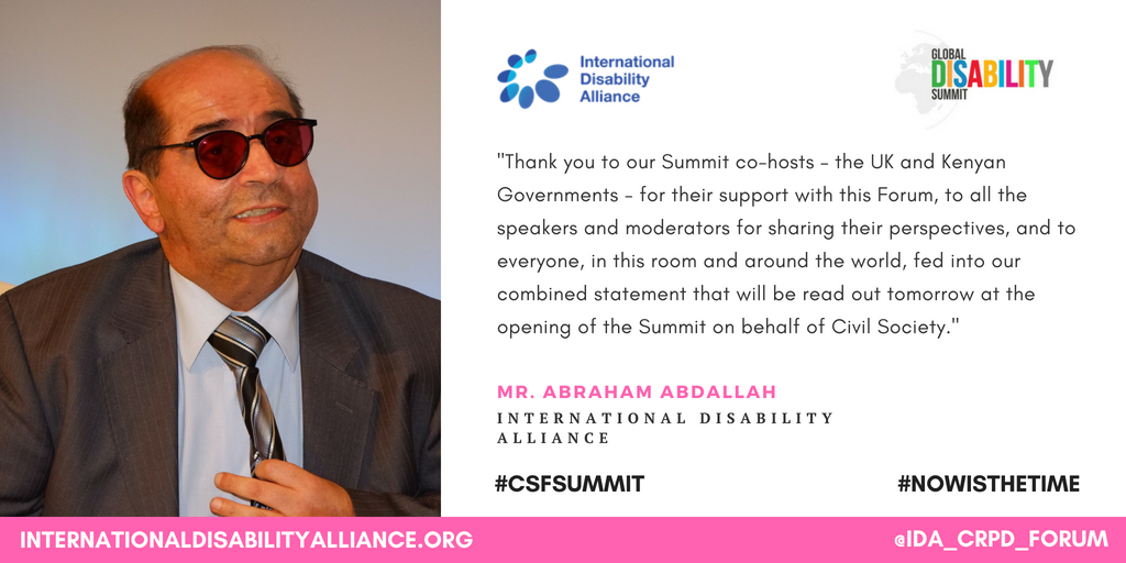 IDA_CRPD_Forum's tweet photo. "Thank you to our Summit co-hosts – the UK and Kenyan Governments - for their support with this Forum, to all the speakers and moderators for sharing their perspectives, and to everyone, in this room and around the world", said ABDALLAH, IDA Board Member.
#CSFSummit #NowIsTheTime https://t.co/D44UBbDoYe