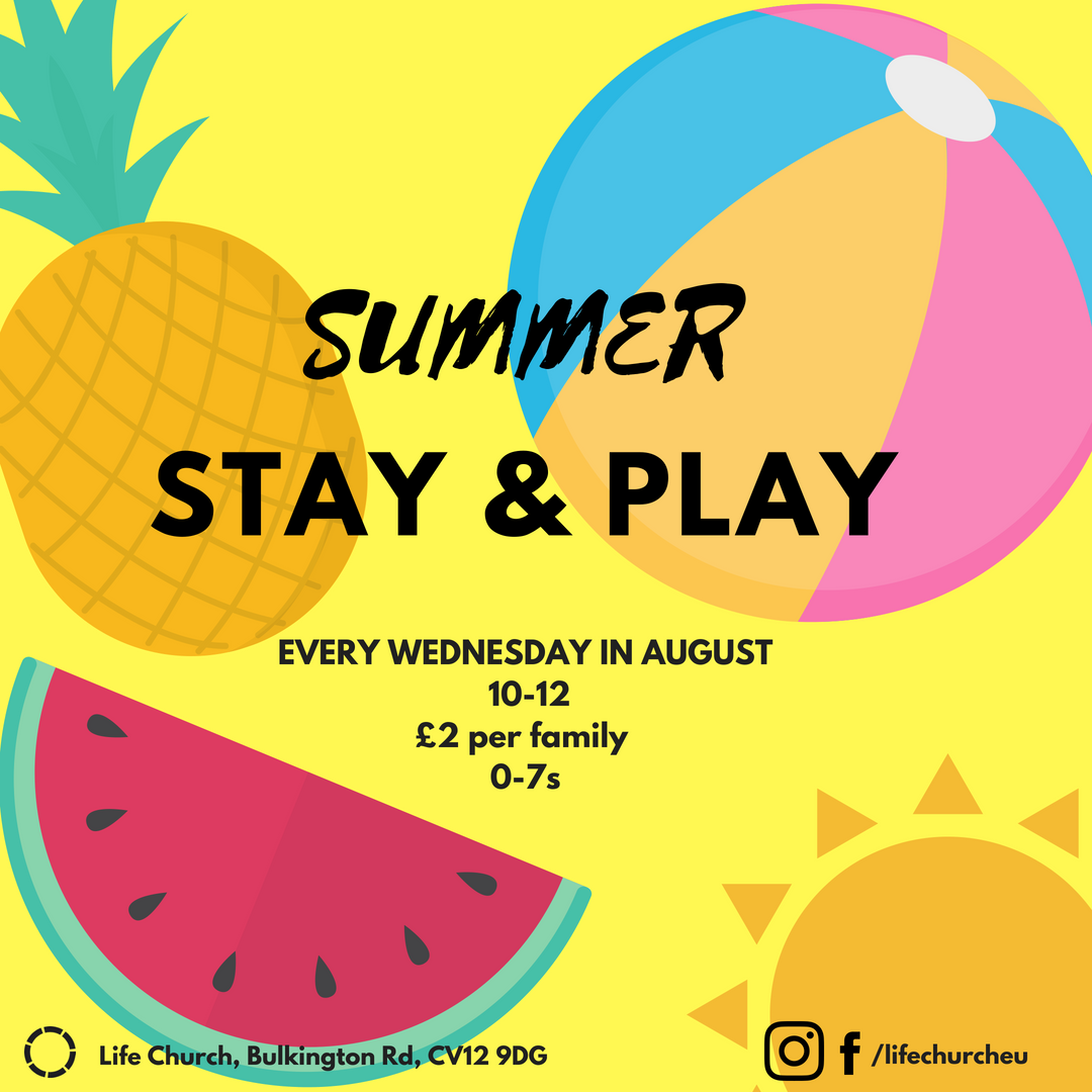 Looking for something to do this summer? Bring your children along to our stay and play every Wednesday in August from 10-12 - playground, lego, crafts, under 5s activities, baby area and more!

#familymatters #stayandplay #bedworth #nuneaton